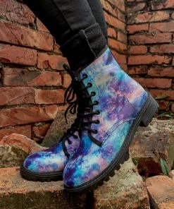 YL New In Shoes En Bloom | Blue Galaxy Space Lace UpCombat Flat Boots