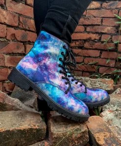 YL New In Shoes En Bloom | Blue Galaxy Space Lace UpCombat Flat Boots