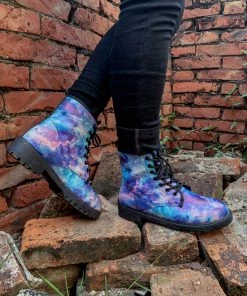 YL New In Shoes En Bloom | Blue Galaxy Space Lace UpCombat Flat Boots