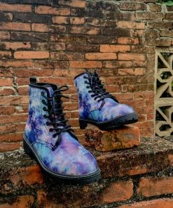 YL New In Shoes En Bloom | Blue Galaxy Space Lace UpCombat Flat Boots