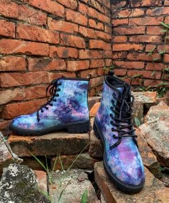 YL New In Shoes En Bloom | Blue Galaxy Space Lace UpCombat Flat Boots