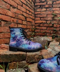 YL New In Shoes En Bloom | Blue Galaxy Space Lace UpCombat Flat Boots