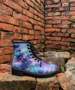 YL New In Shoes En Bloom | Blue Galaxy Space Lace UpCombat Flat Boots