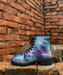 YL New In Shoes En Bloom | Blue Galaxy Space Lace UpCombat Flat Boots