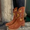 YL New In Shoes En Bloom | Orange Sunflower Embroidered Knee Cowboy Boots