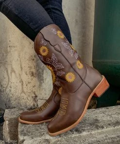 YL En Bloom | Brown Sunflower Embroidered Cowboy Knee Boots New In Shoes