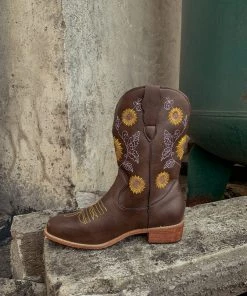 YL En Bloom | Brown Sunflower Embroidered Cowboy Knee Boots New In Shoes