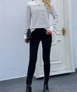 MY Smaibulun | Cream Stripe Turtleneck Knit Top New In Clothing