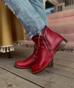 YL En Bloom | Red Side Zip Ruched Ankle Boot New In Shoes