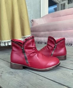 YL En Bloom | Red Side Zip Ruched Ankle Boot New In Shoes