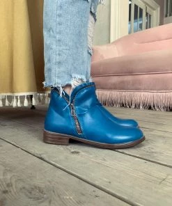 YL En Bloom | Blue Side Zip Ruched Ankle Boot