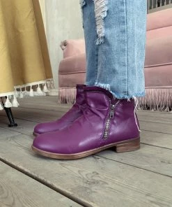 YL New In Shoes En Bloom | Purple Side Zip Ruched Ankle Boot