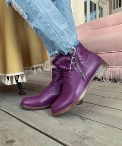 YL New In Shoes En Bloom | Purple Side Zip Ruched Ankle Boot