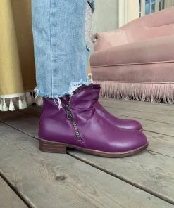 YL New In Shoes En Bloom | Purple Side Zip Ruched Ankle Boot