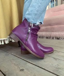 YL New In Shoes En Bloom | Purple Side Zip Ruched Ankle Boot