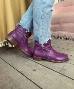 YL New In Shoes En Bloom | Purple Side Zip Ruched Ankle Boot