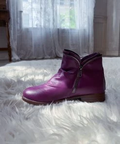 YL New In Shoes En Bloom | Purple Side Zip Ruched Ankle Boot