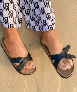 New In Shoes Double-Buckle-up Crisscross Slide Sandals Sliders - Maibulun