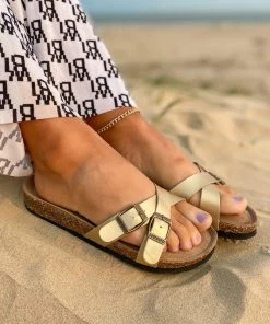 New In Shoes Double-Buckle-up Crisscross Slide Sandals Sliders - Maibulun