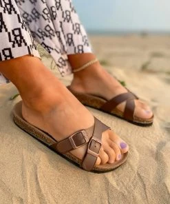 New In Shoes Double-Buckle-up Crisscross Slide Sandals Sliders - Maibulun