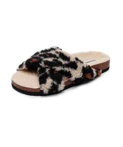 GLF New In Shoes Maibulun | Leopard Criss-Cross Fleece Slipper - Brown