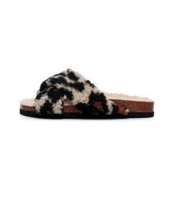 GLF New In Shoes Maibulun | Leopard Criss-Cross Fleece Slipper - Brown