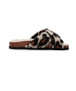 GLF New In Shoes Maibulun | Leopard Criss-Cross Fleece Slipper - Brown