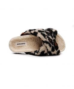 GLF New In Shoes Maibulun | Leopard Criss-Cross Fleece Slipper - Brown