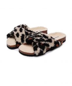 GLF New In Shoes Maibulun | Leopard Criss-Cross Fleece Slipper - Brown