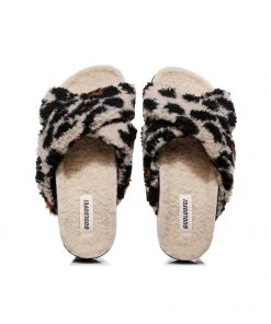 GLF New In Shoes Maibulun | Leopard Criss-Cross Fleece Slipper - Brown