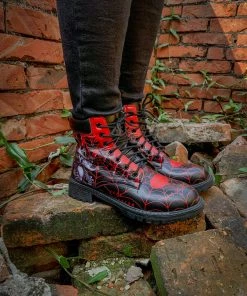 YL En Bloom | Spider Web Skull Comedian Ankle Flat Combat Boots