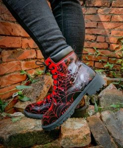 YL En Bloom | Spider Web Skull Comedian Ankle Flat Combat Boots
