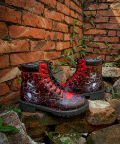 YL En Bloom | Spider Web Skull Comedian Ankle Flat Combat Boots