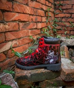 YL En Bloom | Spider Web Skull Comedian Ankle Flat Combat Boots