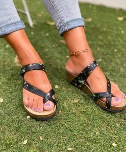 Black Rose Comfort Bed Wedge Sandals - Maibulun Shop Sandals