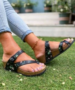 Black Rose Comfort Bed Wedge Sandals - Maibulun Shop Sandals