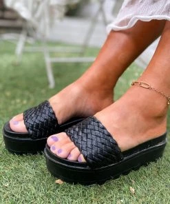 HYHE New In Shoes Braided Woven Wedge Sandals Sliders Slide Shoes - EN BLOOM