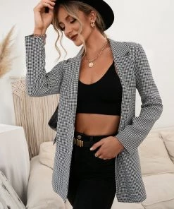 YBL Smaibulun | Houndstooth Double-Breasted Blazer