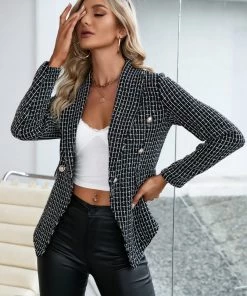 YBL New In Clothing Smaibulun | Swallowtail Plaid Blazer - Black