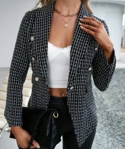 YBL New In Clothing Smaibulun | Swallowtail Plaid Blazer - Black