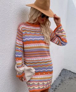 MY Smaibulun | Zig Zag Crochet Knit Dress - Orange