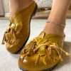 XR Rumour Has It | Flower Tassel Perforated Accent Leather Mules - Yellow
