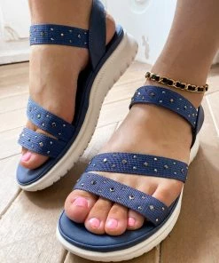 SIKETU | Studded Strap Rubber Sole Strappy Sandals - Navy