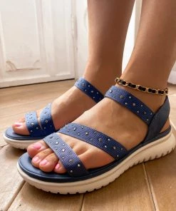 SIKETU | Studded Strap Rubber Sole Strappy Sandals - Navy