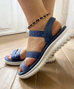 SIKETU | Studded Strap Rubber Sole Strappy Sandals - Navy