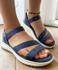 SIKETU | Studded Strap Rubber Sole Strappy Sandals - Navy