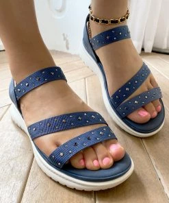 SIKETU | Studded Strap Rubber Sole Strappy Sandals - Navy
