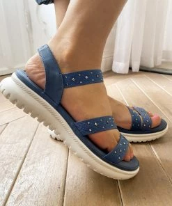 SIKETU | Studded Strap Rubber Sole Strappy Sandals - Navy