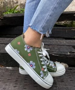 HYHE EN BLOOM | Daisy Print Canvas Sneaker - Green