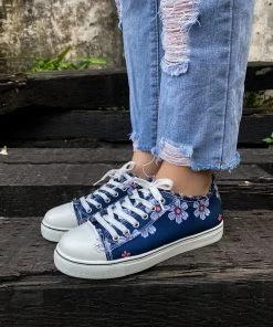 HYHE EN BLOOM | Daisy Print Canvas Sneaker - Navy